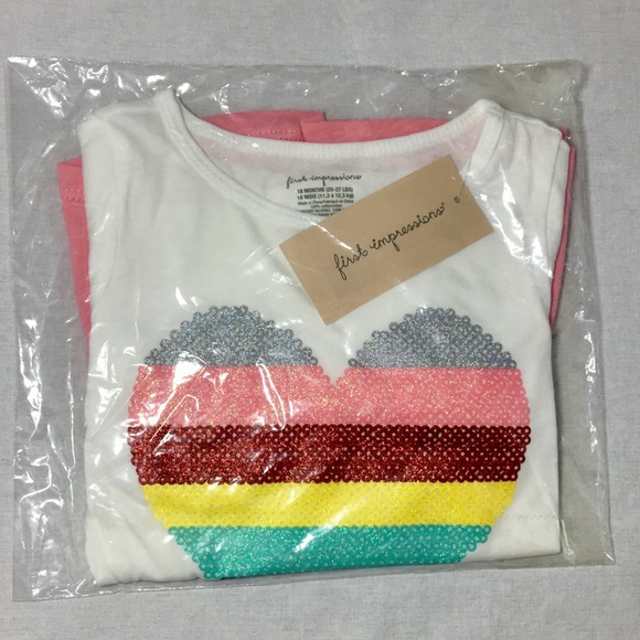 First Impressions Baby Girls Rainbow Heart Graphic Cotton Peplum Hemline Tunic - Picture 2 of 4